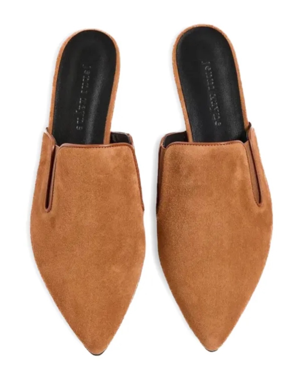 Jenni Kayne NWT Suede Pointed-Toe Flat Mules Sz 8 Sz 38 Tan Cognac Minimalist